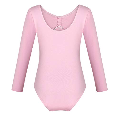 FONLAM Maillot de Ballet Danza para Niña Traje Leotardo Maillot Clásico Gimnasia Manga Larga Actuación Fiesta Niña Invierno Otoño (4-5 Años, Rosa)