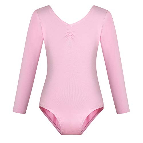 FONLAM Maillot de Ballet Danza para Niña Traje Leotardo Maillot Clásico Gimnasia Manga Larga Actuación Fiesta Niña Invierno Otoño (4-5 Años, Rosa)