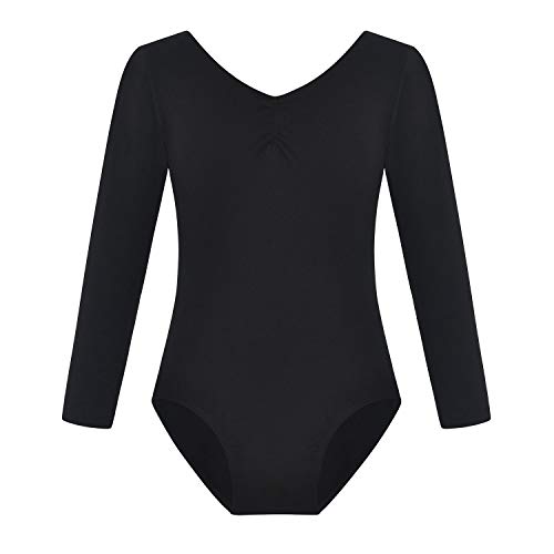 FONLAM Maillot de Ballet Danza para Niña Traje Leotardo Maillot Clásico Gimnasia Manga Larga Actuación Fiesta Niña Invierno Otoño (6-7 Años, Negro)