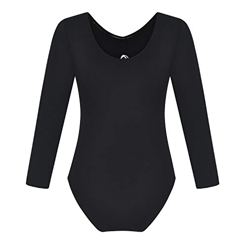 FONLAM Maillot de Ballet Danza para Niña Traje Leotardo Maillot Clásico Gimnasia Manga Larga Actuación Fiesta Niña Invierno Otoño (7-8 Años, Negro)