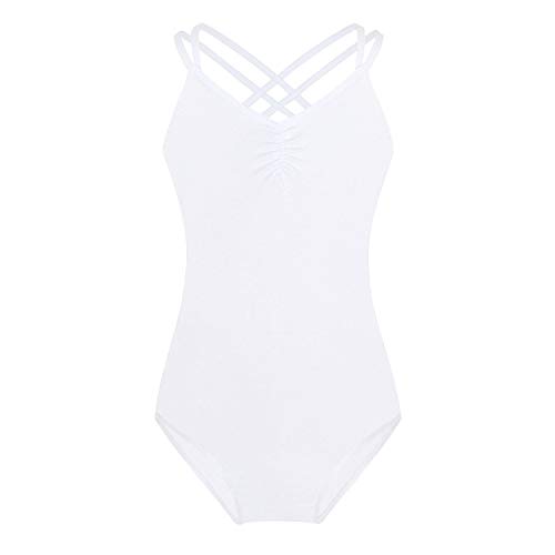 FONLAM Maillot de Ballet Danza para Niña Traje Leotardo Maillot Tradicional Gimnasia Actuación Fiesta Niña (9-10 Años, Blanco)