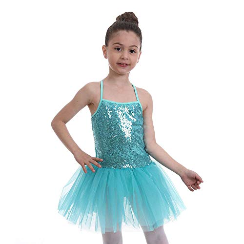 FONLAM Vestido Maillot de Ballet para Niña Vestido Danza Gimnasia Patinaje Tutú Ballet Niña Brillante (Turquesa, 4-5 Años)