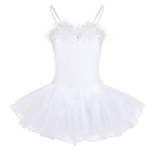 FONLAM Vestido Maillot de Ballet Tutú Niña, Blanco, 5-6 aÃ±os