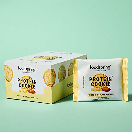 foodspring Cookie Proteica, Chocolate Blanco y Almendra, 12 x 50g, textura de galleta y almendras reales, mucha proteína, poca azúcar, snack saludable foodspring Cookie Proteica, Chocolate Blanco y Almendra, 12 x 50g, textura de galleta y almendras reales, mucha proteína, poca azúcar, snack saludable