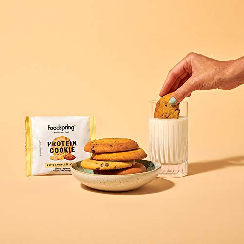 foodspring Cookie Proteica, Chocolate Blanco y Almendra, 12 x 50g, textura de galleta y almendras reales, mucha proteína, poca azúcar, snack saludable foodspring Cookie Proteica, Chocolate Blanco y Almendra, 12 x 50g, textura de galleta y almendras reales, mucha proteína, poca azúcar, snack saludable