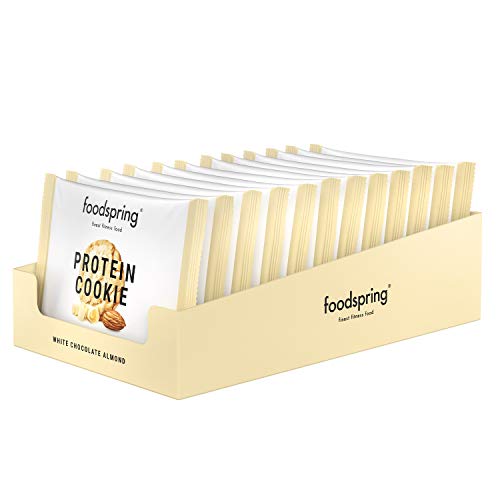 foodspring Cookie Proteica, Chocolate Blanco y Almendra, 12 x 50g, textura de galleta y almendras reales, mucha proteína, poca azúcar, snack saludable foodspring Cookie Proteica, Chocolate Blanco y Almendra, 12 x 50g, textura de galleta y almendras reales, mucha proteína, poca azúcar, snack saludable