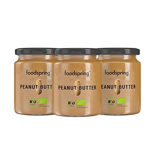 foodspring Crema de Cacahuete BIO, Pack de 3 x 250g, Fuente de proteínas y rico en fibra, Delicioso snack sin aditivos ni aceite de palma