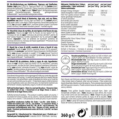 foodspring Muesli Proteico, 360g, Arándanos y chufas, Ingredientes 100% orgánicos, Garantizado vegano y sin lactosa foodspring Muesli Proteico, 360g, Arándanos y chufas, Ingredientes 100% orgánicos, Garantizado vegano y sin lactosa