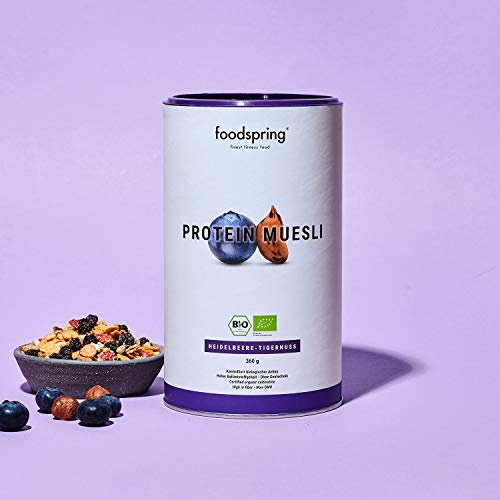 foodspring Muesli Proteico, 360g, Arándanos y chufas, Ingredientes 100% orgánicos, Garantizado vegano y sin lactosa foodspring Muesli Proteico, 360g, Arándanos y chufas, Ingredientes 100% orgánicos, Garantizado vegano y sin lactosa