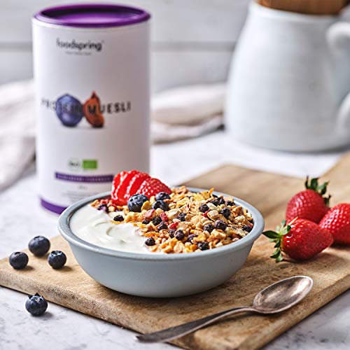 foodspring Muesli Proteico, 360g, Arándanos y chufas, Ingredientes 100% orgánicos, Garantizado vegano y sin lactosa foodspring Muesli Proteico, 360g, Arándanos y chufas, Ingredientes 100% orgánicos, Garantizado vegano y sin lactosa
