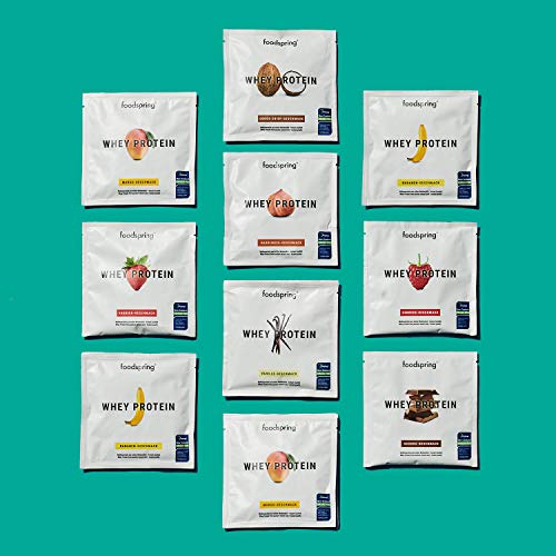foodspring Muestras de Proteína Whey, Sabores distintos, 10 x 30g, 100% proteína de suero de leche, Proteína en polvo para el desarrollo muscular foodspring Muestras de Proteína Whey, Sabores distintos, 10 x 30g, 100% proteína de suero de leche, Proteína en polvo para el desarrollo muscular