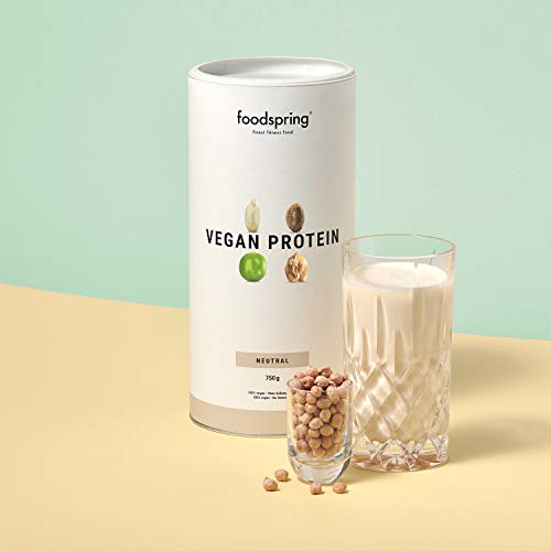 foodspring Proteína Vegana, Neutro, 750g, Proteína de guisante, Garbanzo, Cáñamo y girasol, Energía vegetal para los músculos