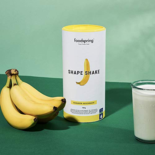 foodspring Shape Shake, Sabor Plátano, 750g, Batido saciante, 100% proteína de suero de leche en polvo, Enriquecido con L-carnitina (quema grasas)