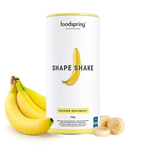 foodspring Shape Shake, Sabor Plátano, 750g, Batido saciante, 100% proteína de suero de leche en polvo, Enriquecido con L-carnitina (quema grasas)