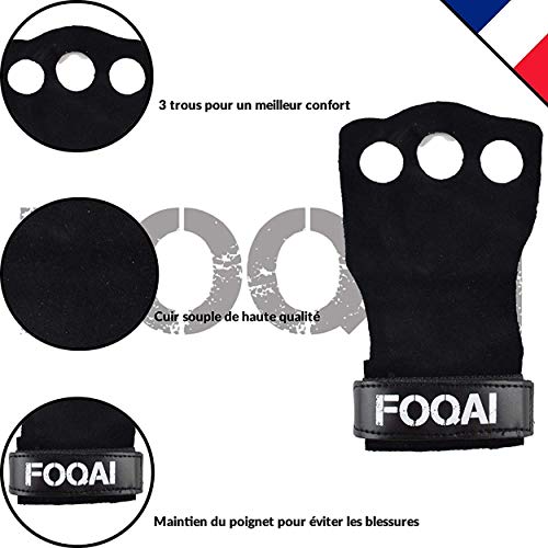 FOQAI - Pack de manoplas Crossfit de piel suave + cuerda de saltar 360 ajustable para hombres, mujeres y niños. Accesorios y guante de musculación, gimnasia y Crossfit, pack de arranque, mejor agarre.