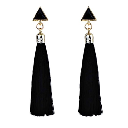 forbestest Mujeres Niñas Triangular Pendientes Largos Borla Femenina Rhinestone Fringe Bohemio Largo Cuelgan Pendientes de Gota de Color