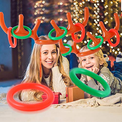 FORMIZON 2 Sombrero de Asta de Navidad, Juego de Astas de Reno Inflable con Lanzamiento de Anillo de Reno de 12 Anillos para la Navidad, Familia Niños Juegos de Fiesta de Navidad