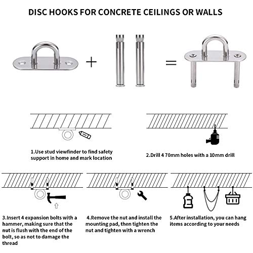 FORMIZON Ganchos de Techo, 2 Packs 304 Stainless Steel Disco Fijo, Acero Inoxidable Gancho para Columpio Capacidad 450Kg para Hormigón y Madera Yoga, Hamacas FORMIZON Ganchos de Techo, 2 Packs 304 Stainless Steel Disco Fijo, Acero Inoxidable Gancho para Columpio Capacidad 450Kg para Hormigón y Madera Yoga, Hamacas