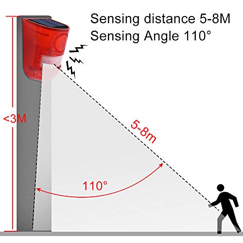 FORNORM Sensor de Movimiento con luz Solar y Alarma de Sonido con Alerta de Advertencia de 110DB, luz de precaución con Sensor de Movimiento a Prueba de Agua -6LED