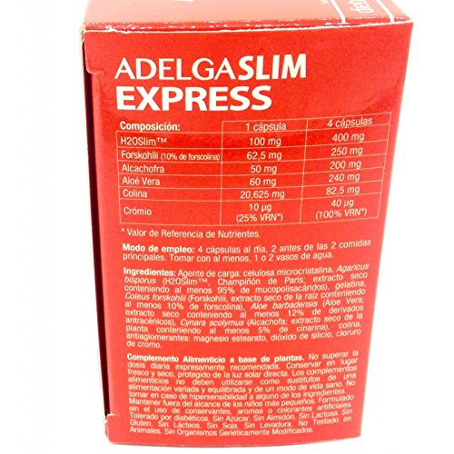 Forskolin puro quemagrasas reforzado + H20Slim potente para atrapa grasas y eliminarlas + Alcachofa + Colina + Aloe vera ADELGA SLIM EXPRESS 60 C. forskholii efecto espress contra el exceso de peso