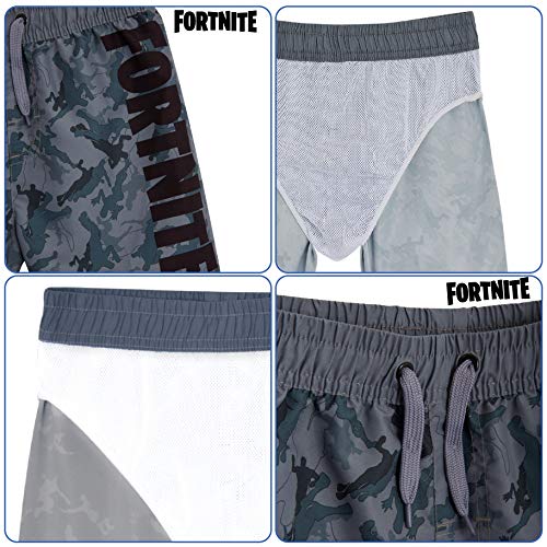 Fortnite Bañador Niño, Pantalones Cortos Niño con Estampado Camuflaje, Bermudas Niño para Playa Piscina, Bañadores Niño de Secado Rapido, Regalos para Niños y Adolescentes (Gris, 11-12 años)