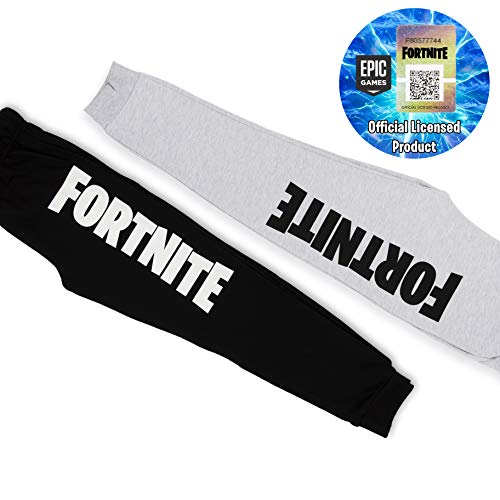 Fortnite Pantalón Niño, Pantalón de Deporte Niño de Felpa Gris Claro o Negro, Pantalón Largo Deportivo, Pantalón de Felpa, Regalo Niño (9/10 años, Negro)