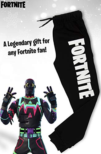 Fortnite Pantalón Niño, Pantalón de Deporte Niño de Felpa Gris Claro o Negro, Pantalón Largo Deportivo, Pantalón de Felpa, Regalo Niño (9/10 años, Negro)