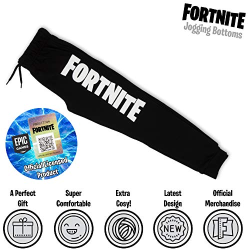 Fortnite Pantalón Niño, Pantalón de Deporte Niño de Felpa Gris Claro o Negro, Pantalón Largo Deportivo, Pantalón de Felpa, Regalo Niño (9/10 años, Negro)