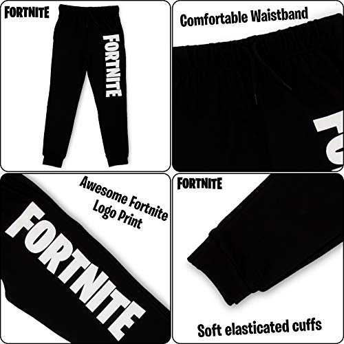 Fortnite Pantalón Niño, Pantalón de Deporte Niño de Felpa Gris Claro o Negro, Pantalón Largo Deportivo, Pantalón de Felpa, Regalo Niño (9/10 años, Negro)