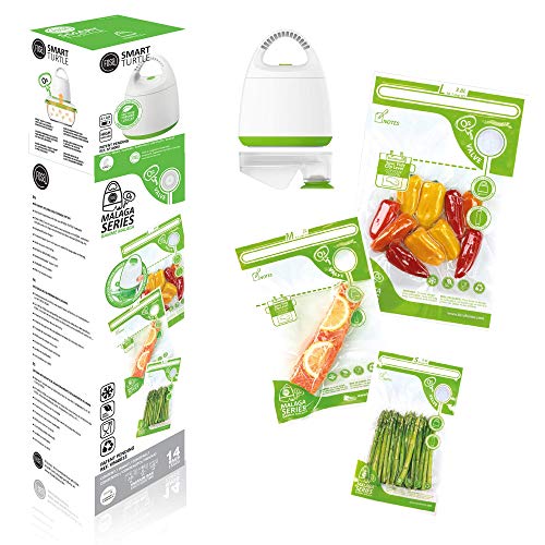 FOSA Home Starter Kit Málaga. Envasadora al vacío compacta + Adaptador + 14 Bolsas Reutilizables (4XS, 4xM, 6XL) para conservar Tus Alimentos