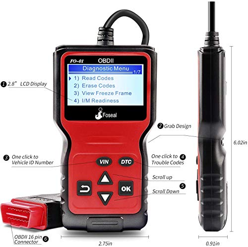 Foseal Escáner OBD2 Diagnóstico del Motor Analizador Universal con Lectura y Borrado de Códigos de Error para Vehículos Gasolina con Protocolos OBDII