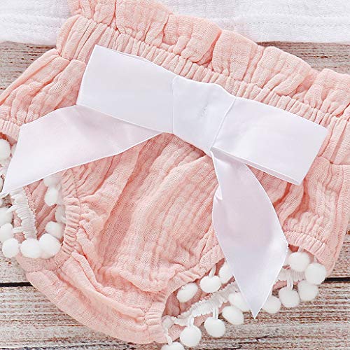 Fossen 2020 Conjunto de 3 Piezas Verano Ropa Bebe Niña Monos de Volantes con Borla + Pantalón Corto + Banda de Pelo para 0-24 Meses Recien Nacido Bebé