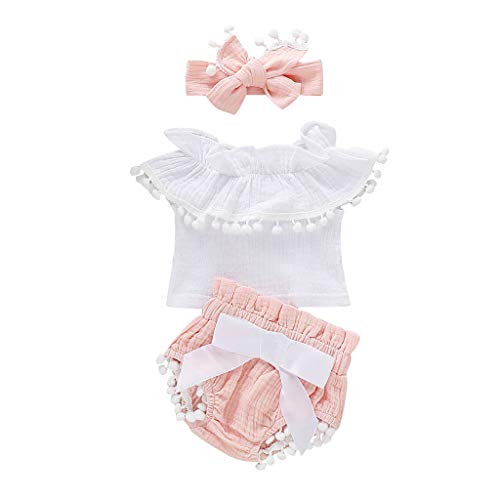 Fossen 2020 Conjunto de 3 Piezas Verano Ropa Bebe Niña Monos de Volantes con Borla + Pantalón Corto + Banda de Pelo para 0-24 Meses Recien Nacido Bebé Fossen 2020 Conjunto de 3 Piezas Verano Ropa Bebe Niña Monos de Volantes con Borla + Pantalón Corto + Banda de Pelo para 0-24 Meses Recien Nacido Bebé