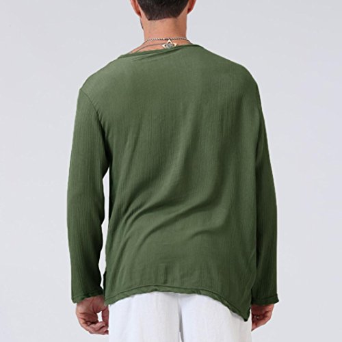 Fossen Camisas de para Hombre de Sabana de Algodon, Camiseta de Hippie, Cuello en V, Playa, Yoga, de Manga Larga Blusa de Arriba (L, Verde) Fossen Camisas de para Hombre de Sabana de Algodon, Camiseta de Hippie, Cuello en V, Playa, Yoga, de Manga Larga Blusa de Arriba (L, Verde)
