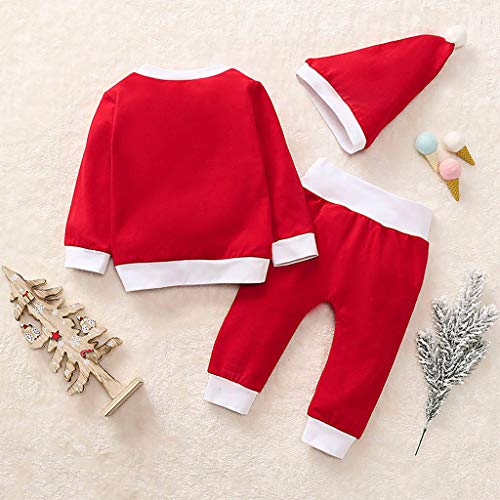 Fossen Kids - Pijamas Casero de Recién Nacido Bebé Navidad, Sudadera Tops Impresión de Santa Claus + Pantalon + Sombrero 3 PC