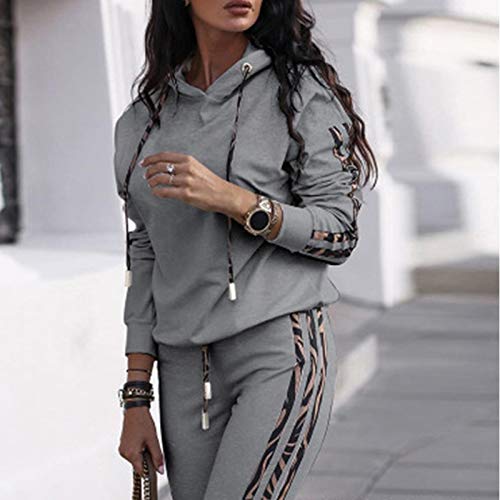 Fossen MuRope 2 Piezas Chándal Mujer Conjunto, Chándales para Mujer Sudaderas Mujer con Capucha Tumblr + Pantalones Deportivos Pijamas Gimnasio (gris, M)