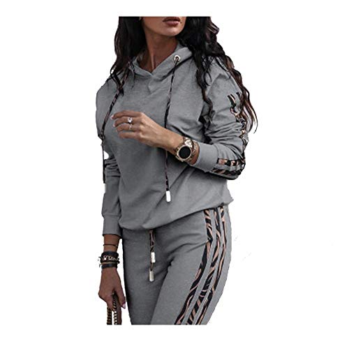 Fossen MuRope 2 Piezas Chándal Mujer Conjunto, Chándales para Mujer Sudaderas Mujer con Capucha Tumblr + Pantalones Deportivos Pijamas Gimnasio (gris, M)