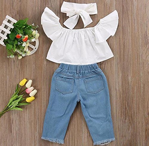 Fossen NiƱa Ropa Verano 1-5 aƱos NiƱa Camiseta Sin Tirantes Y Vaqueros Rotos con Banda de Pelo (18 Meses, Blanco) Fossen NiƱa Ropa Verano 1-5 aƱos NiƱa Camiseta Sin Tirantes Y Vaqueros Rotos con Banda de Pelo (18 Meses, Blanco)