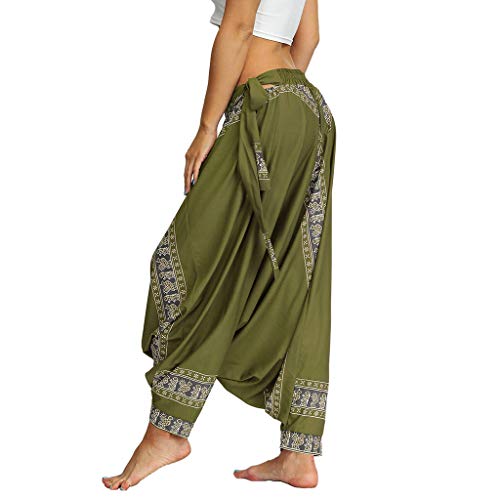 Fossen Pantalones Hippies Mujer Disfraz Primavera y Verano 2019 Suelto Bohemios┃Tailandia Mono Pantalone Elasticos con Estampado Floral┃ Casual Pant para Estilo Informal,Yoga,Banquete