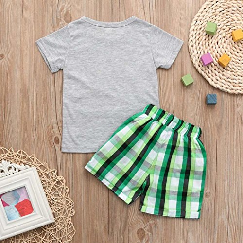 Fossen Ropa Niño Bebe 1-6 años Verano Conjuntos Dibujos Animados de cocodrilo Animal Camiseta Manga Corta y Pantalones Cortos de Cuadros (4 años, Verde)