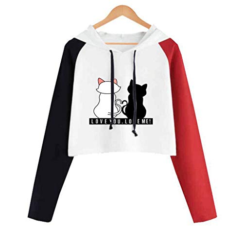 Fossen Sudaderas Mujer Tumblr Cortas Adolescentes Chicas - Casual Juveniles Camiseta con Capucha - Deportivo Tops de Estampada Gato