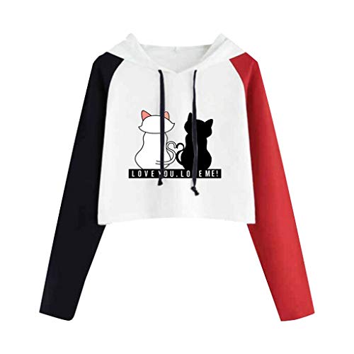 Fossen Sudaderas Mujer Tumblr Cortas Adolescentes Chicas - Casual Juveniles Camiseta con Capucha - Deportivo Tops de Estampada Gato