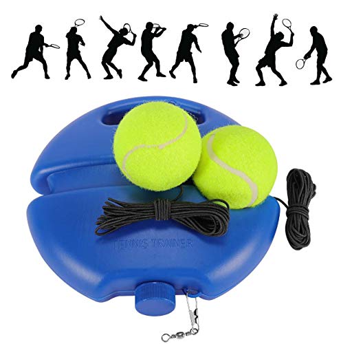 Fostoy Entrenador de Tenis, Equipo de Entrenador de Tenis Profesional con Elástica Goma y 3 Pelotas de Rebote para Entrenamiento Solo para Niños Adultos Principiantes, Naranja (Blue)