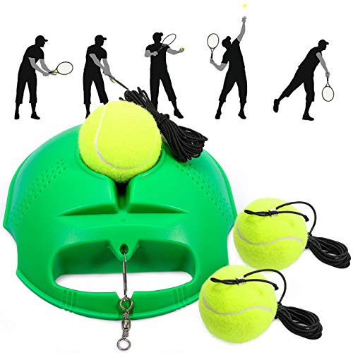 Fostoy Entrenador de Tenis, Tennis Trainer Set Trainer Baseboard con 3 Bolas de Rebote, Entrenamiento de Tenis para Entrenamiento en Solitario Niños Adultos Jugador Principiante (Verde)