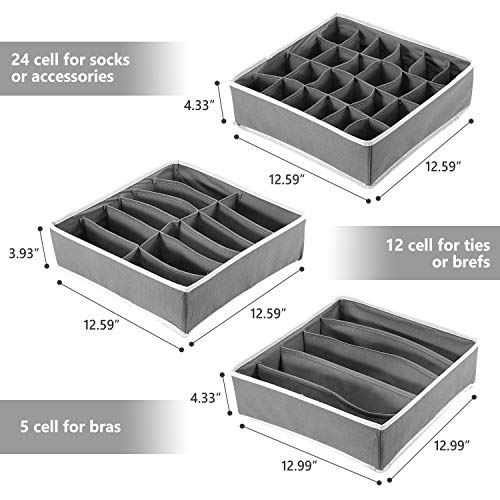 Fostoy Organizador de Ropa Interior, Juego de 3 Sujetadores Plegables Organizador de Cajones Divisores de Armario Caja de Almacenamiento para Ropa Interior, Sujetadores, Calcetines, Corbatas