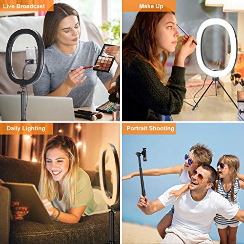 Fostoy Ring Light, Anillo de Luz para Selfies con Trípode Versátil y Soporte para Teléfono, con 3 Colores y 10 Niveles de Brillo para Videos de Youtube, Tiktok, Maquillaje (12inch)