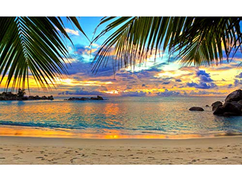 Fotomural Vinilo para Pared Atardecer Playa Tropical | Fotomural para Paredes | Mural | Vinilo Decorativo | Varias Medidas 200 x 150 cm | Decoración comedores, Salones, Habitaciones.
