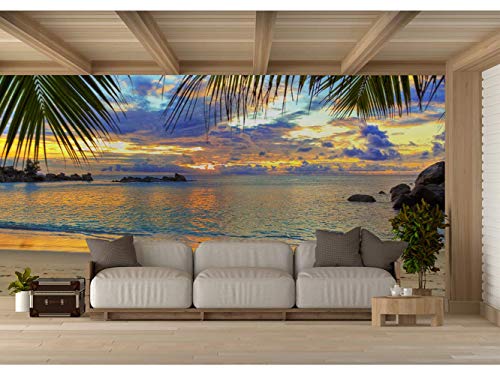 Fotomural Vinilo para Pared Atardecer Playa Tropical | Fotomural para Paredes | Mural | Vinilo Decorativo | Varias Medidas 200 x 150 cm | Decoración comedores, Salones, Habitaciones.