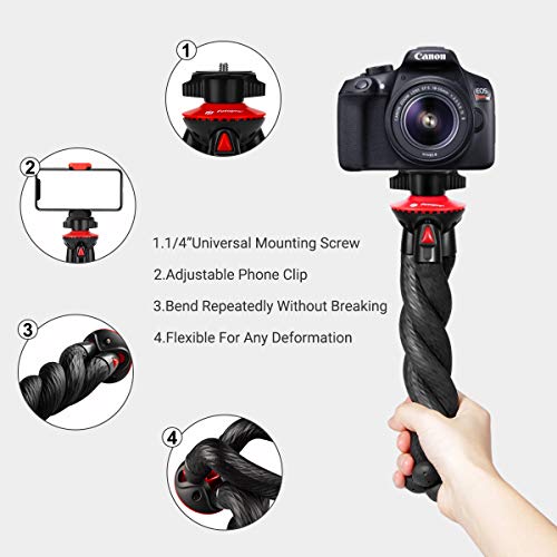 Fotopro Cámara Trípode, Flexible Tripode, Trípode Portátil con Tornillo 1/4'' para Canon, Nikon, Cámara Acción, Móvil Trípode para iPhone, Galaxy, Xiaomi con Teléfonico Pinza, Tripod