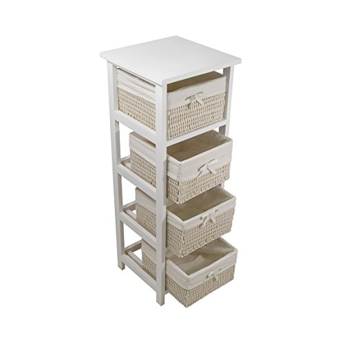 FRANDIS 199309 Palma - Mueble con 4 cajones (Madera lacada, 4 cestas de cinilo, 30 x 30 x 86 cm), Color Blanco FRANDIS 199309 Palma - Mueble con 4 cajones (Madera lacada, 4 cestas de cinilo, 30 x 30 x 86 cm), Color Blanco